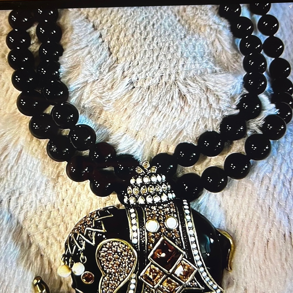 Heidi Daus two beaded necklace with a large Elephant    Swarovski crystals